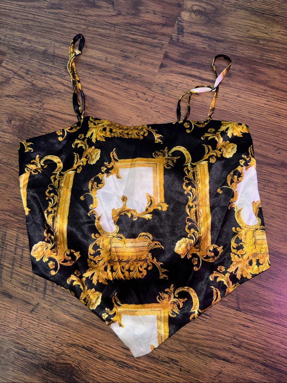 Justify Black and Gold Baroque Satin Scarf-Hem Cami 2.L2